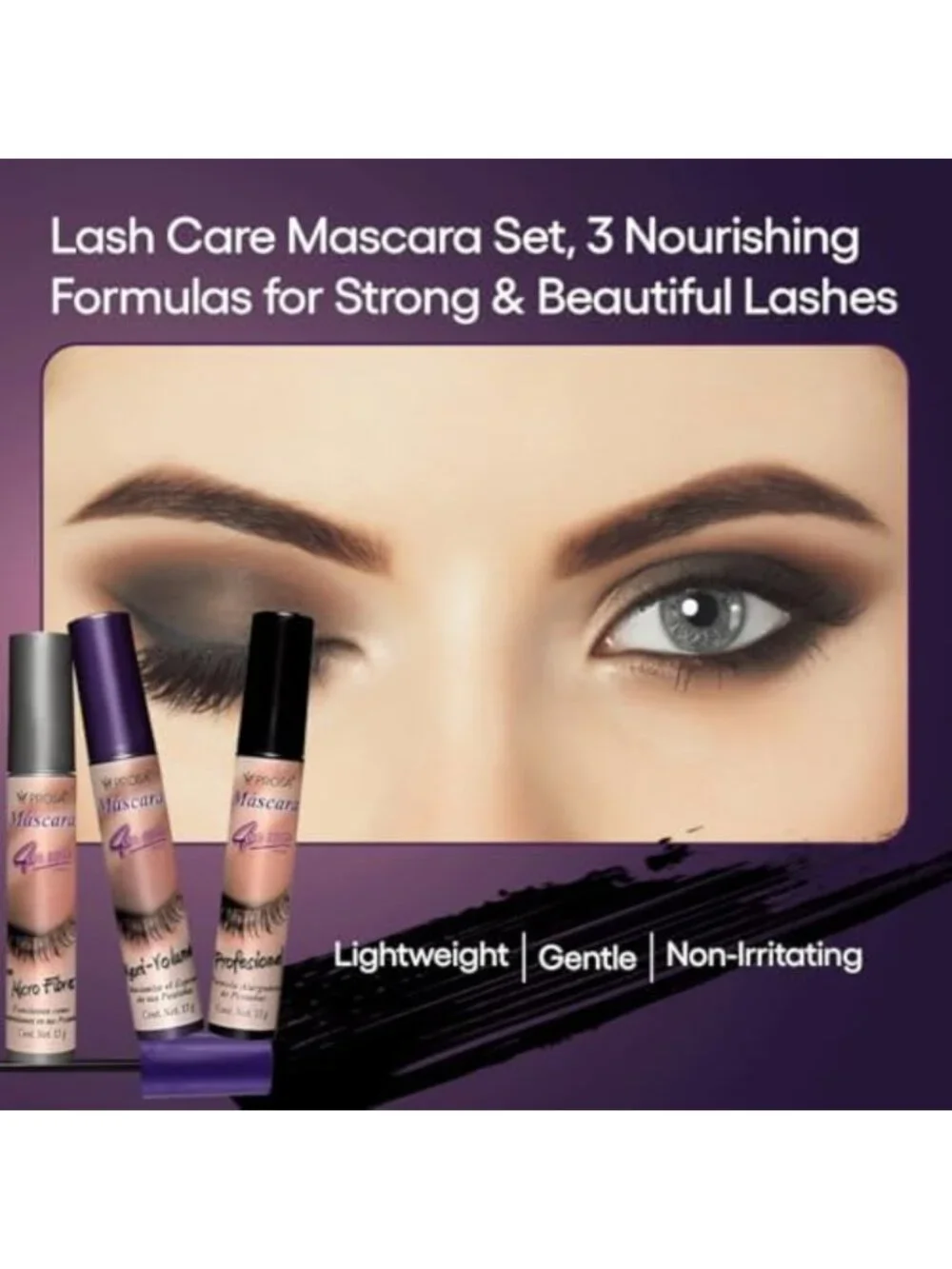 3-Pack Waterproof Mascara Set - Volume & Lengthening, Smudge-Proof, Clump-Free